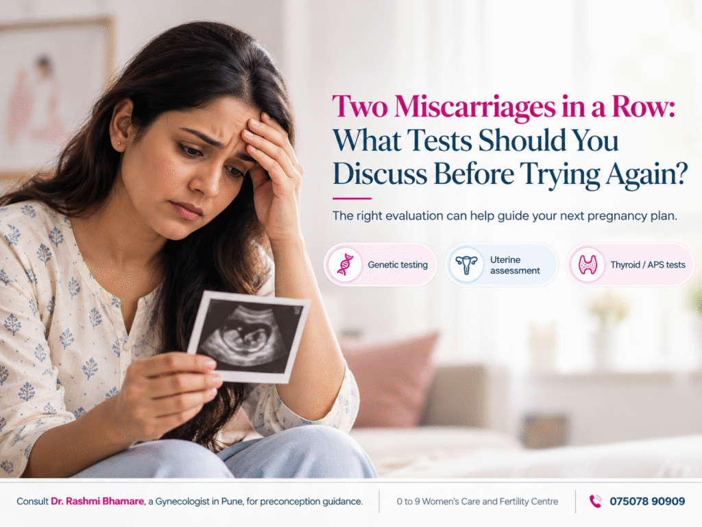 Two miscarriages in a row and medical tests to investigate recurrent pregnancy loss before trying for another pregnancy.
